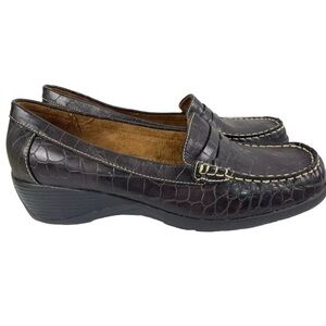 Natural Soul NATURALIZER Womens Size 9M Brown Alligator Loafers Shoes Alzon Moro